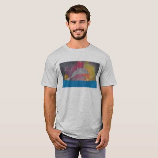 Dolfijnen tegen een sterrenstelsel aan de hemel t-shirt (Voorkant volledig)