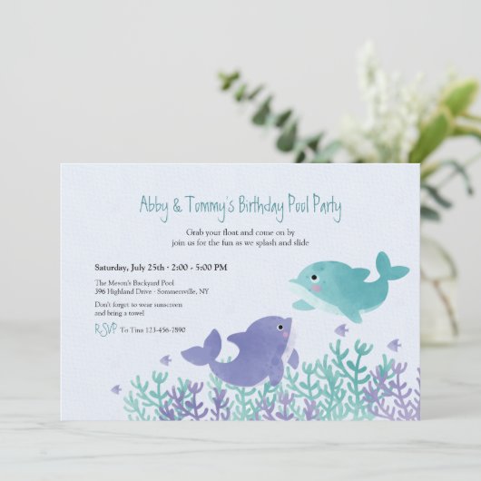 Dolfijnen Twins Verjaardagsfeest Kaart (Staand voorkant)