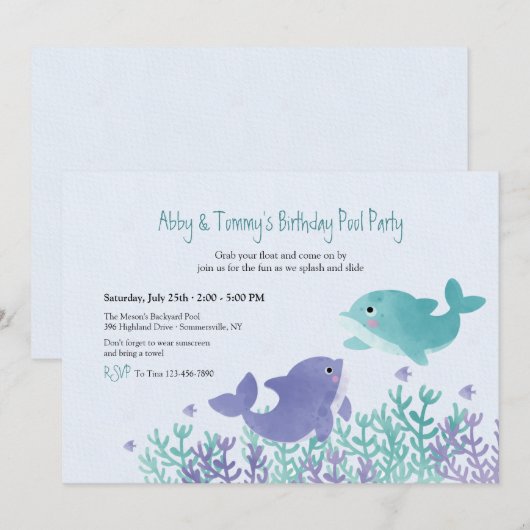 Dolfijnen Twins Verjaardagsfeest Kaart (Voorkant / Achterkant)