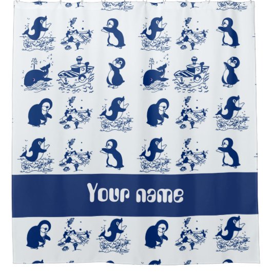 Dolfijnen, walvissen en pinguïns douchegordijn (Voorkant)