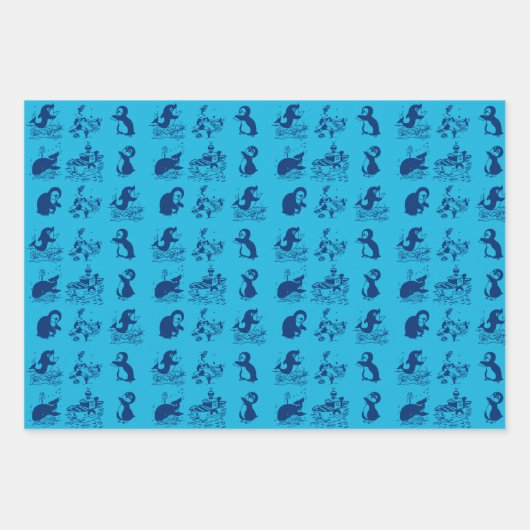 Dolfijnen, walvissen en pinguïns inpakpapier vel (Voorkant)