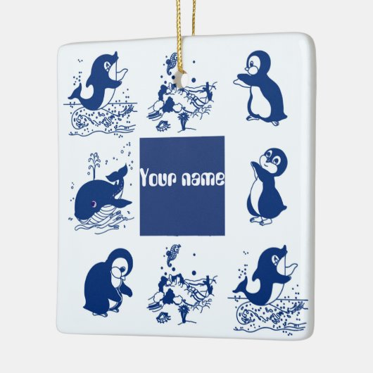 Dolfijnen, walvissen en pinguïns keramisch ornament (Links)