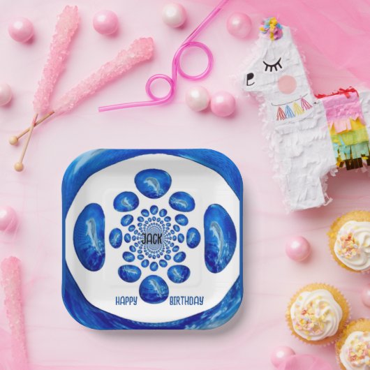 Dolfijnen Zee Blauw Verjaardag gepersonaliseerd Papieren Bordje (Feest)