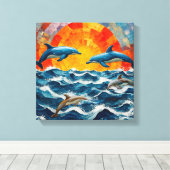 Dolfijnen Zeegezicht Canvas Afdruk (Insitu (Houten vloer))