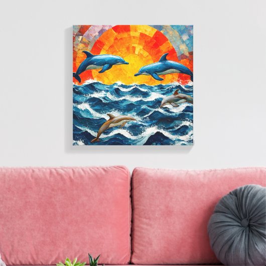 Dolfijnen Zeegezicht Canvas Afdruk (Insitu (Woonkamer))
