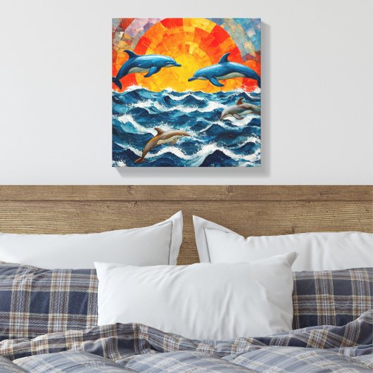 Dolfijnen Zeegezicht Canvas Afdruk (Insitu (Slaapkamer))