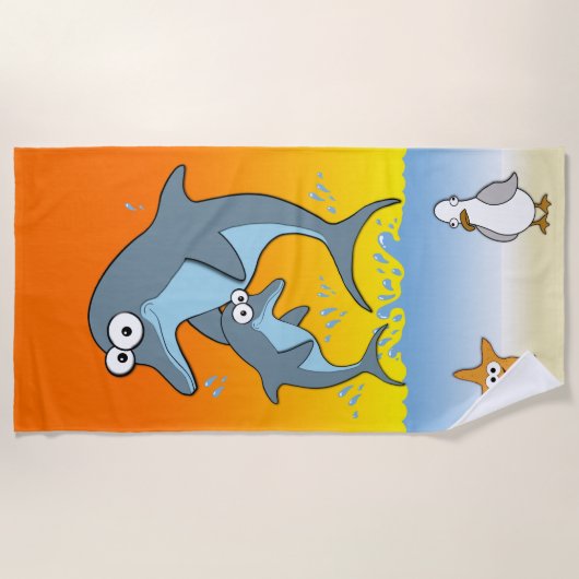 Dolfijnen Zeesterren en meeuw Oceaan Strandlaken (Voorkant)