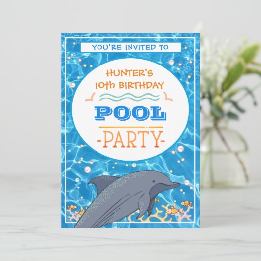 Dolfijnen Zwembad Party Verjaardag Kaart (Staand voorkant)