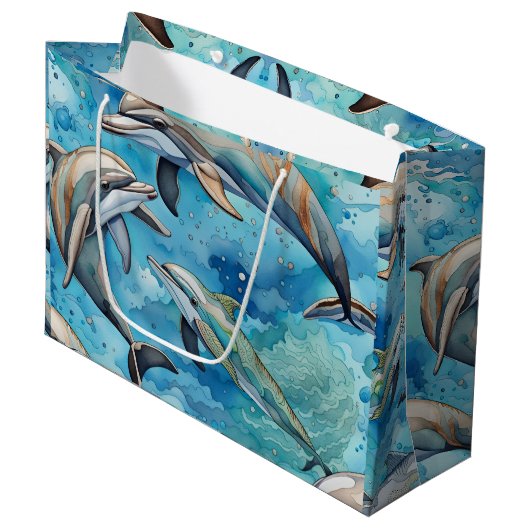 Dolfijnen zwemmen in de zee groot cadeauzakje (Voorkant Gekanteld)