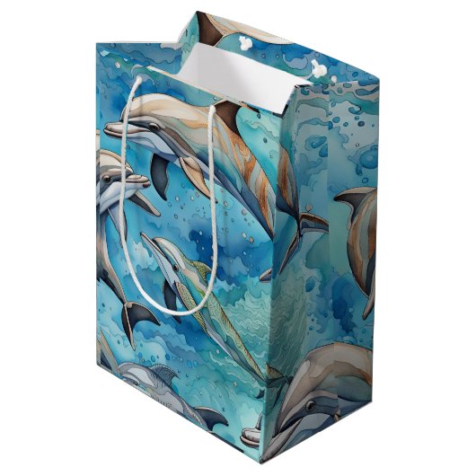 Dolfijnen zwemmen in de zee medium cadeauzakje (Achterkant Gekanteld)