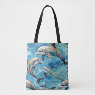 Dolfijnen zwemmen in de zee tote bag