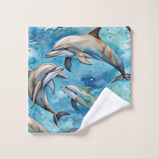 Dolfijnen zwemmen in het zee bad handdoek (Wasdoekje)