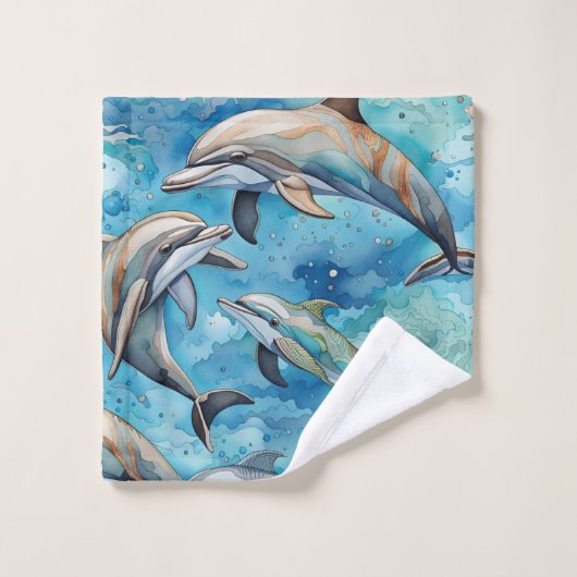Dolfijnen zwemmen in het zee bad handdoek (Wasdoekje)