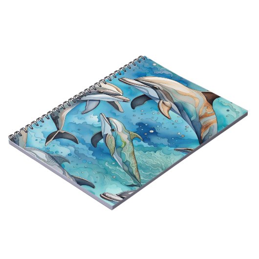 Dolfijnen zwemmen in het zee notitieboek (Linkerzijde)