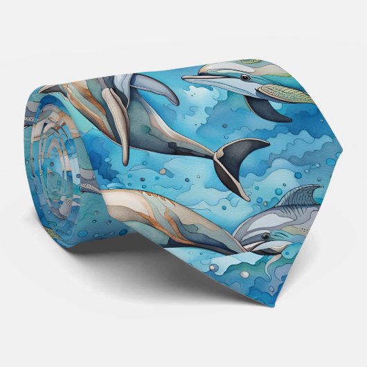 Dolfijnen zwemmen in het zee stropdas (Opgerold)