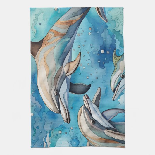 Dolfijnen zwemmen in het zee theedoek (Verticaal)