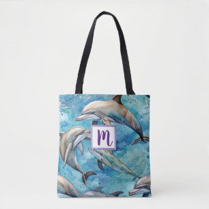 Dolfijnen zwemmen in het zee tote bag
