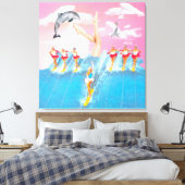 Dolfijnenbilletjes en sky Retro Collage Canvas Afdruk (Insitu (Slaapkamer))