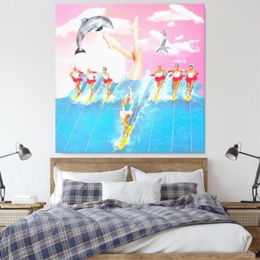 Dolfijnenbilletjes en sky Retro Collage Canvas Afdruk (Insitu (Slaapkamer))
