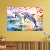 Dolfijnendromen waterverf XL kunst Canvas Afdruk (Insitu (Woonkamer))