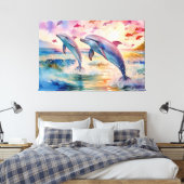 Dolfijnendromen waterverf XL kunst Canvas Afdruk (Insitu (Slaapkamer))