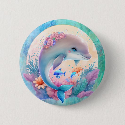 Dolfijnenfeestbord Ronde Button 5,7 Cm (Voorkant)