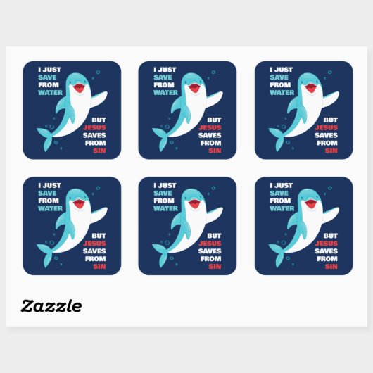 Dolfijnengeloof Kinder Jezus redt van zonde Christ Vierkante Sticker (Vel)