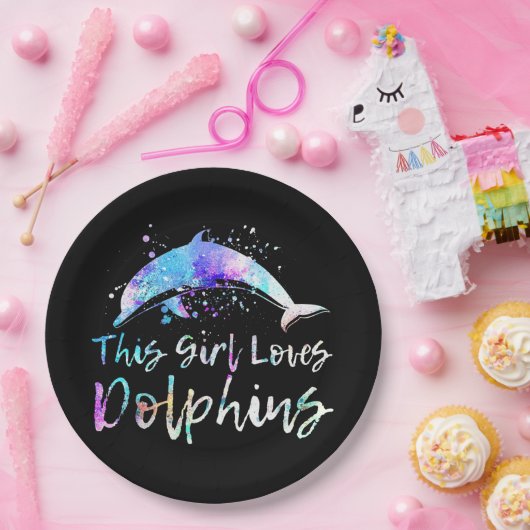 dolfijnenliefhebber dit meisje houdt van dolfijnen papieren bordje (Feest)