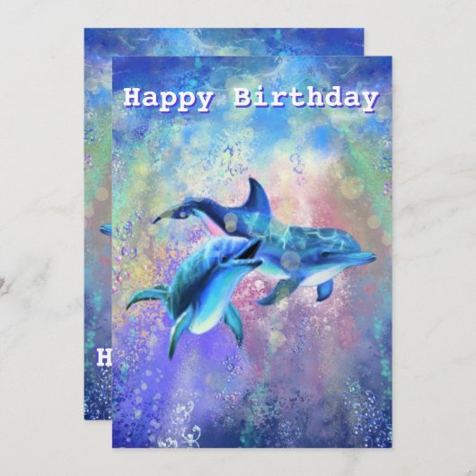 Dolfijnenpaar Happy Birthday Kaart (Voorkant / Achterkant)