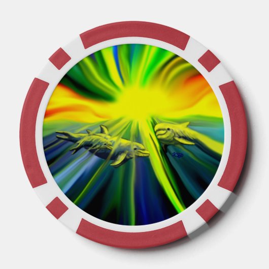 Dolfijnfamilie in de zon poker chips (Achterkant)