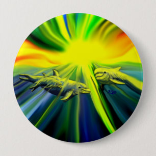 Dolfijnfamilie in de zon ronde button 4,0 cm