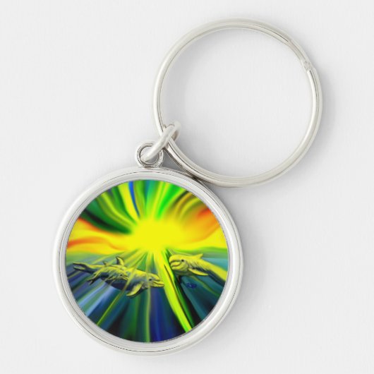 Dolfijnfamilie in de zon sleutelhanger (Voorkant)