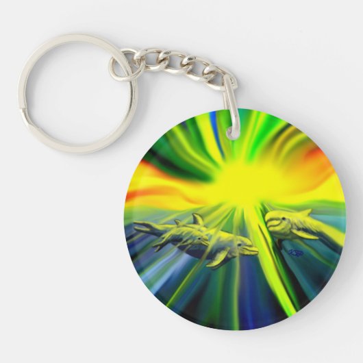 Dolfijnfamilie in de zon sleutelhanger (Voorkant)