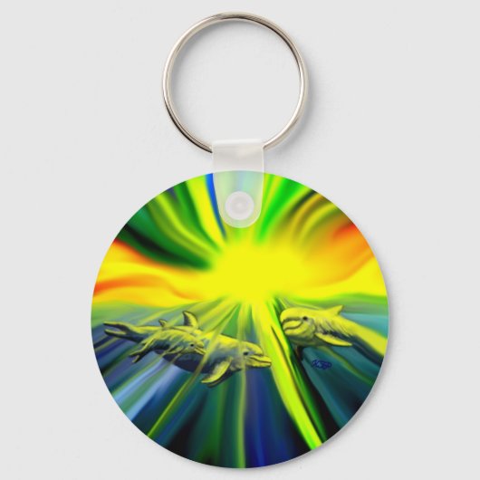 Dolfijnfamilie in de zon sleutelhanger (Voorkant)