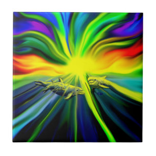 Dolfijnfamilie in de zon tegeltje