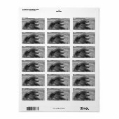Dolfijnkop in watermond open zwart-wit etiket (Full Sheet)