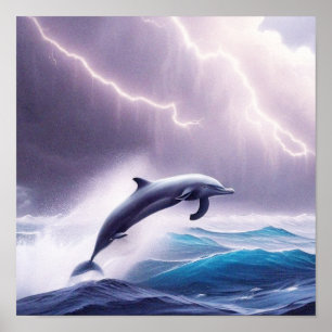 Dolfijnmazig in een Stormy Zee: Een fascinerende s Poster