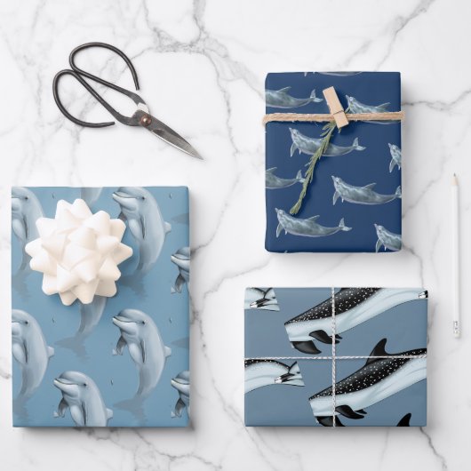 Dolfijnpatronen Blauw Inpakpapier Vel (Voorkant)