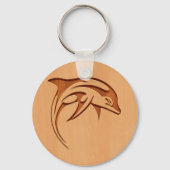 Dolfijnsilhouet gegraveerd op houtafbeelding sleutelhanger (Voorkant)