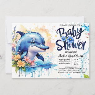 Dolfijnstaarten en Ocean Blooms Boy Baby shower Kaart