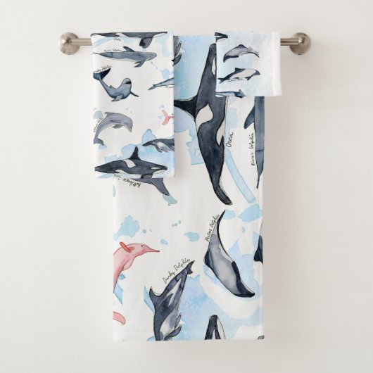 Dolfijnthema kinder waterverf tekening bad handdoek (Insitu)
