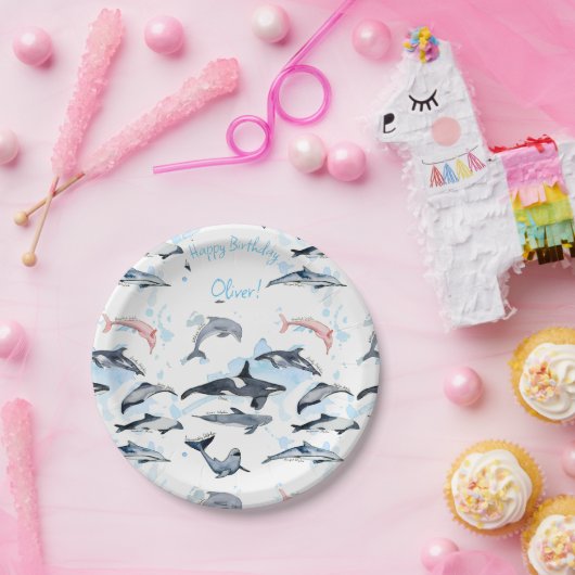 Dolfijnthema kinder waterverf tekenpapier papieren bordje (Feest)