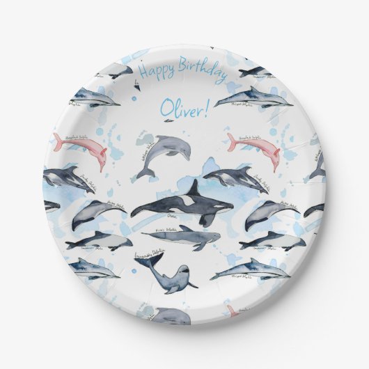 Dolfijnthema kinder waterverf tekenpapier papieren bordje (Voorkant)