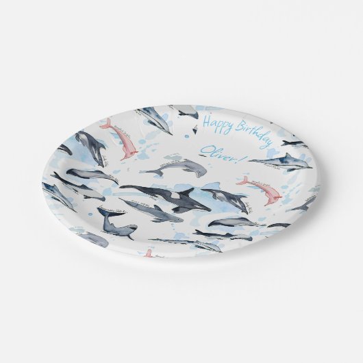 Dolfijnthema kinder waterverf tekenpapier papieren bordje (Gekanteld)