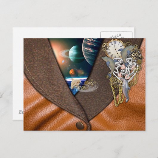 Dolfijntijd op leer briefkaart (Voorkant / Achterkant)