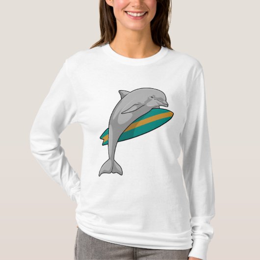 Dolfine als Surfer met Surfboard T-shirt (Voorkant)