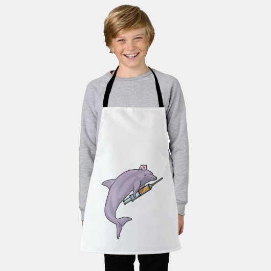 Dolfine als verpleegster met spuit schort (Gedragen)