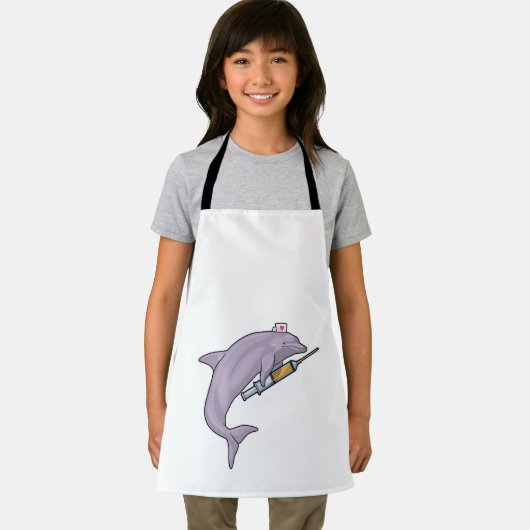 Dolfine als verpleegster met spuit schort (Insitu)