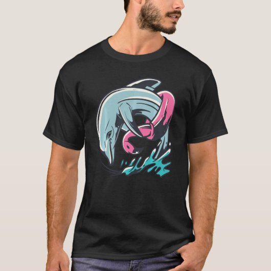 Dolfine en Flamingo Beach Tropische Vacking T-shirt (Voorkant)