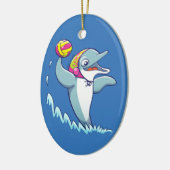 Dolfine gooit de bal terwijl hij waterpolo speelt keramisch ornament (Links)